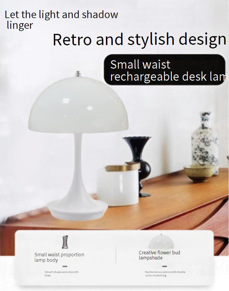 Lámpara de mesa con forma de hongo - Luz nocturna con capullo floral y batería recargable por USB, LED blanco cálido regulable para dormitorio, bar y restaurante._voghion.com