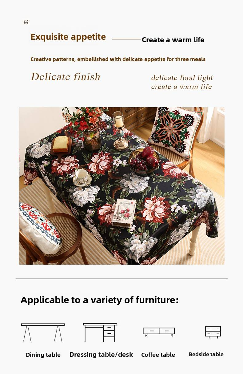 Elegante tovaglia in poliestere con motivo floreale vintage – antiscivolo, resistente al calore, copertura decorativa per sala da pranzo e cucina_voghion.com