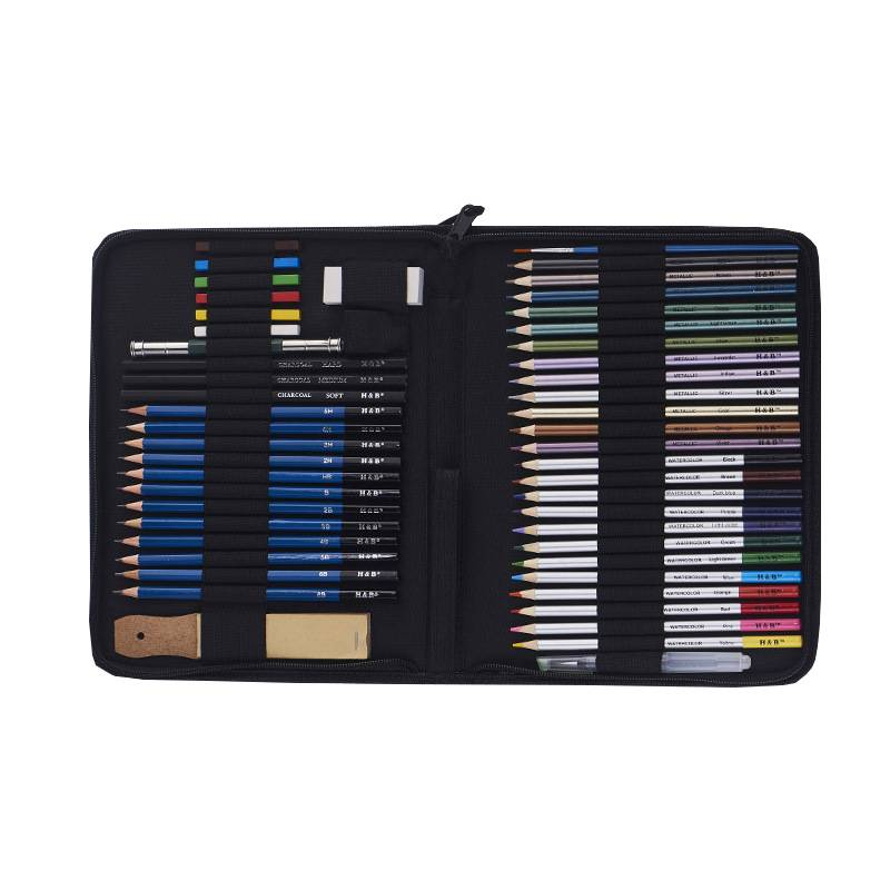 H&B 51-Piece Professional Sketch Colored Pencils Set With Water-Soluble Pastels - Premium Art Drawing Kit For Artists & Beginners, Nylon Case Included_voghion.com