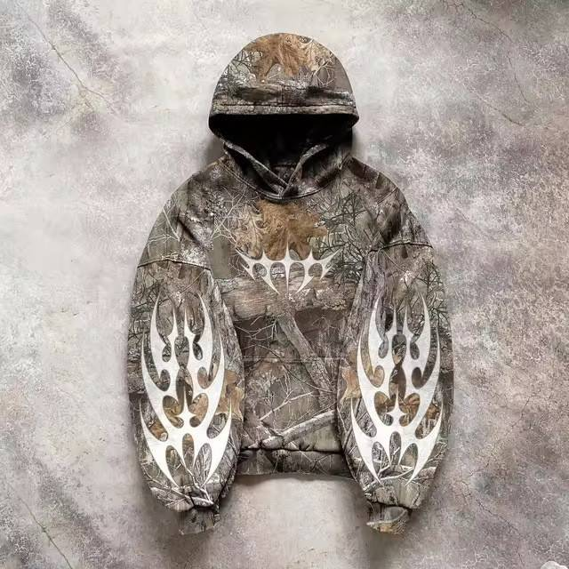 Unisex Camo Print Hoodie – Oversized Streetwear Pullover With Military Aesthetic (S-6XL, Y2K Retro, Gender-Neutral, Urban Layering Essential)_voghion.com