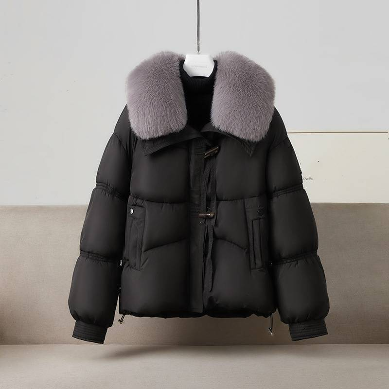 Dames winterjas met afneembare capuchon van konijnenbont - Oversized gewatteerde jas (zwart/wit/bruin/rood) | Koreaanse streetwearstijl (M-XXL)_voghion.com