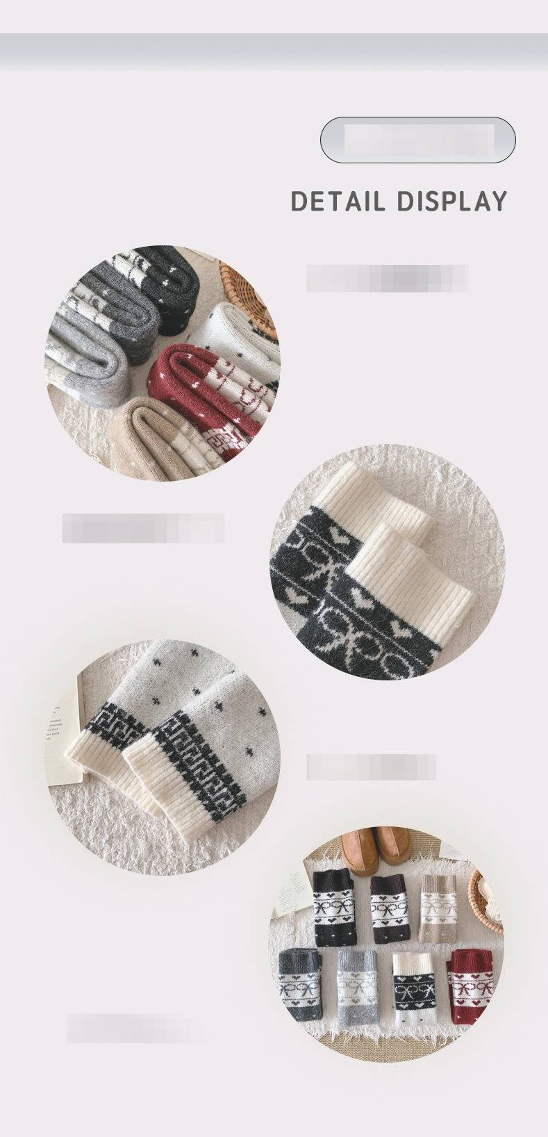 Wollsocken für Damen, Herbst und Winter, warm, verdickt, mit Liebesschleife, Wadenärmel, Maillard-Stil, gestrickte Florsocken_voghion.com