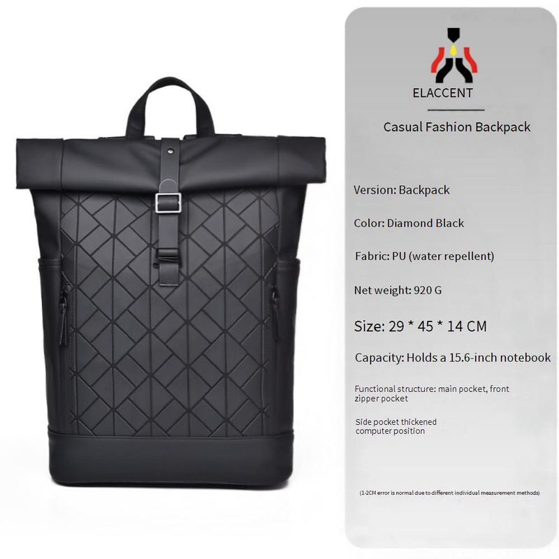 Unisex Waterproof Backpack With Roll Top – Lightweight Laptop Backpack For Travel, Commute & College – 35L Capacity, PU Material, Cushioned Straps_voghion.com