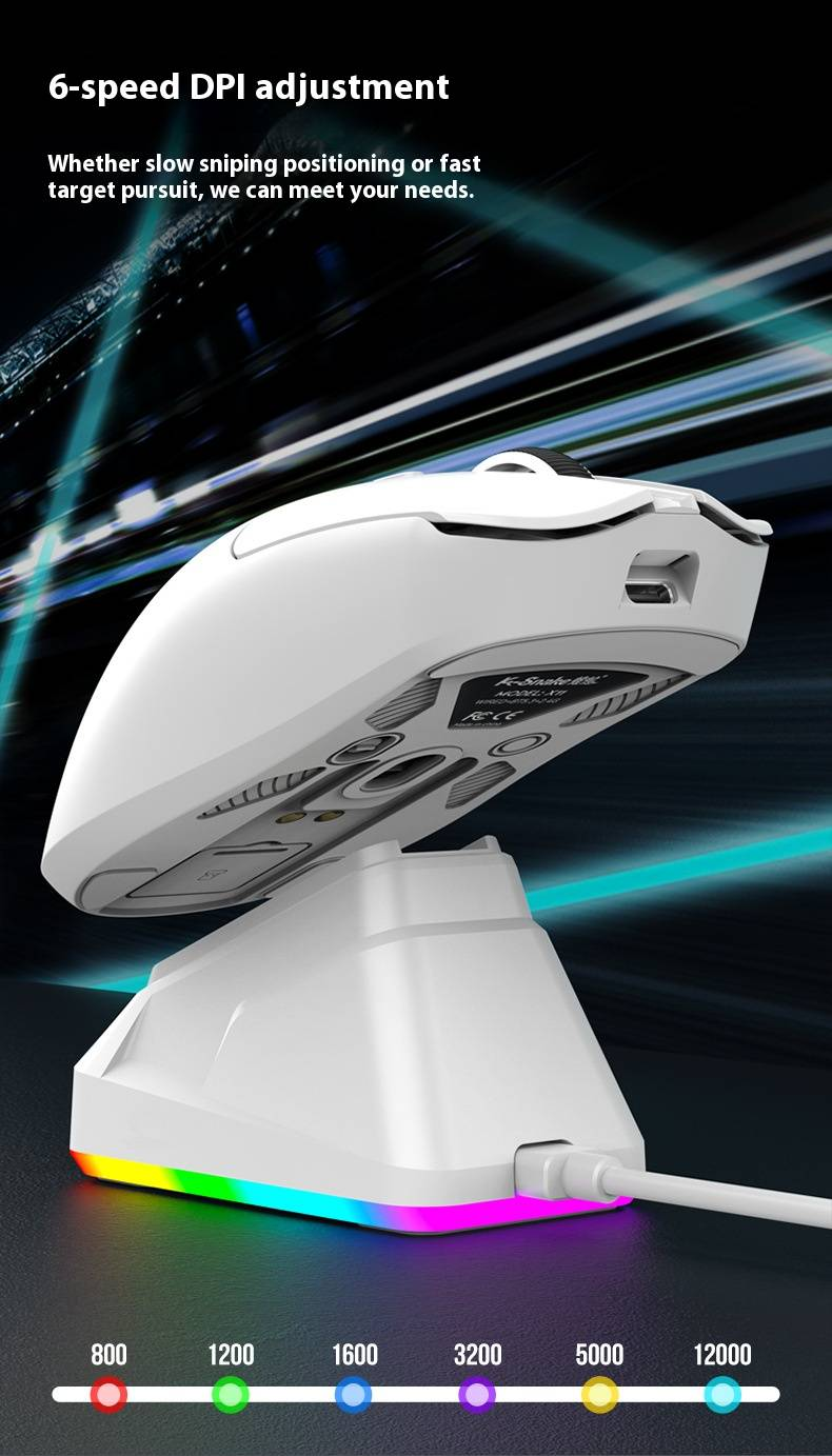 Viper X11 Pro Wireless Gaming Mouse - Ultra-Lightweight, Bluetooth/2.4G/3-Mode, Rechargeable With Charging Dock For PC/Tablet (White/Black/Orange)_voghion.com