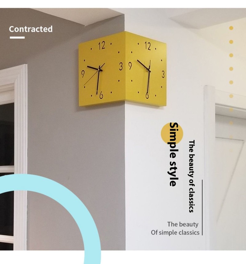 Dual-Face Silent Wall Clock - Modern Metal Corner Clock With Optional Motion-Sensor Light, Battery-Powered, Minimalist Home & Office Decor_voghion.com