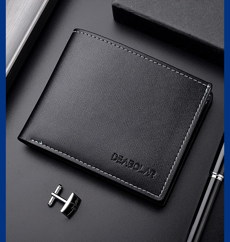 Slim Men's Wallet, Men's Wallet, Pocket Money, Short Horizontal Two-fold Wallet, Men's Leather Folder_voghion.com