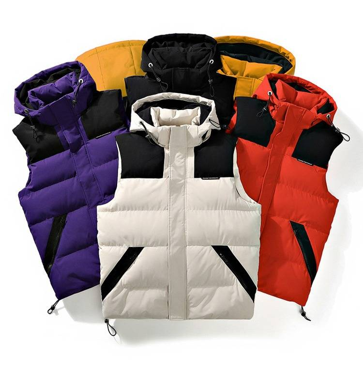 Męska kamizelka puchowa z kapturem – oversize'owa kurtka bez rękawów w stylu streetwear (M-3XL, fioletowo-żółto-czerwono-czarno-beżowa)_voghion.com