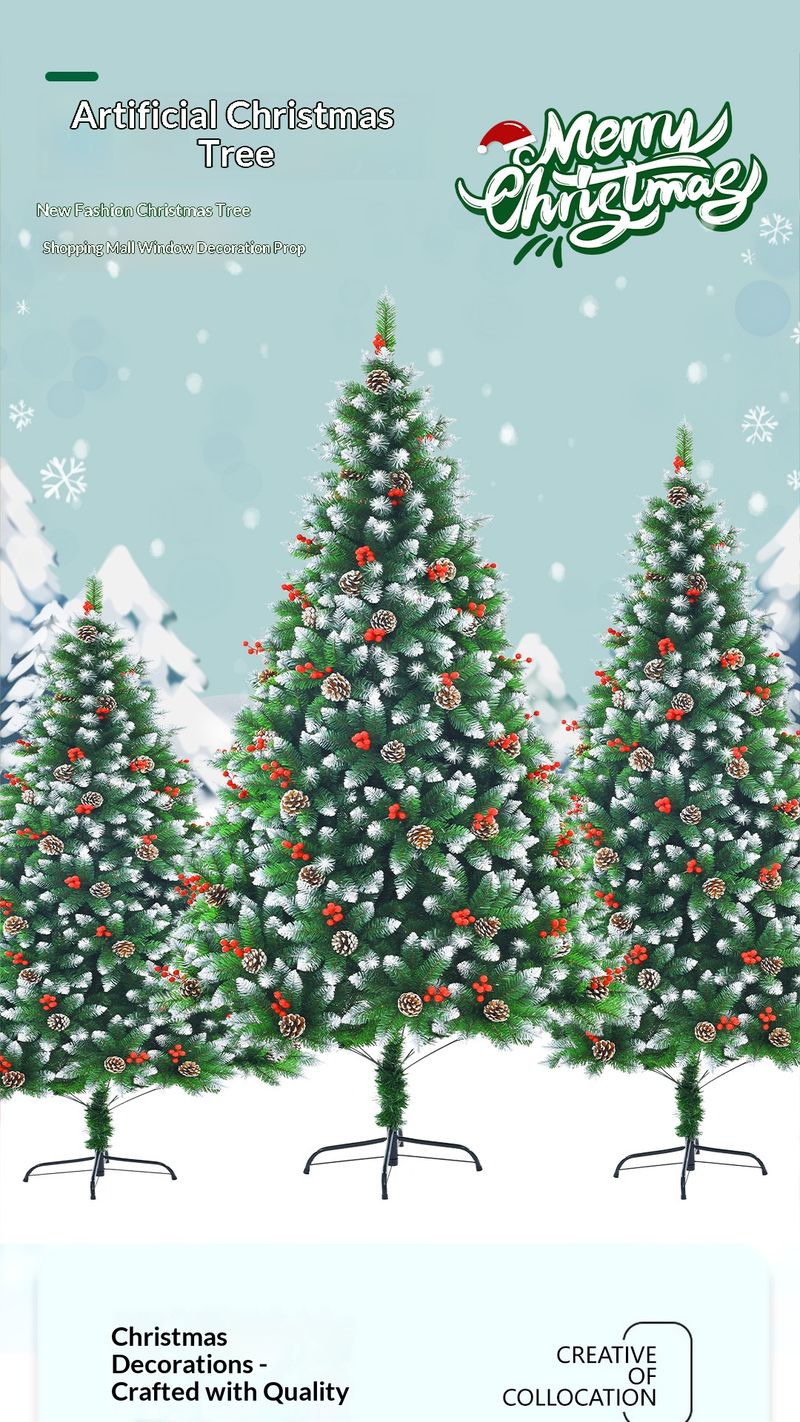 Premium Flame-Retardant PVC Christmas Tree With Snow-Covered Pinecones & Red Berries - Realistic Branch Tips (150cm/180cm/210cm)"_voghion.com