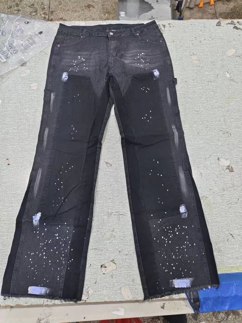 Men's Denim Overalls European And American Fashion Ins Overalls Style Elastic Patch Denim Layered Flared Pants_voghion.com