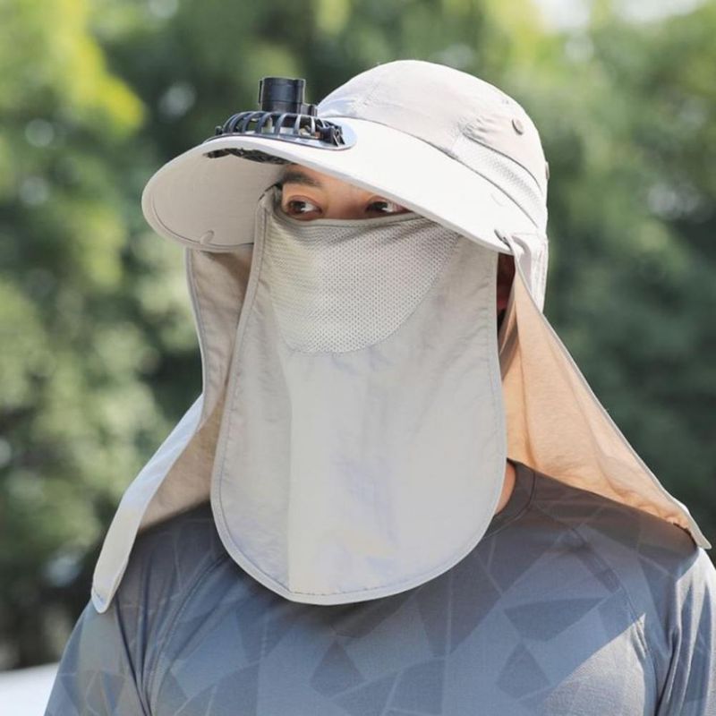Cappello da pescatore alla moda da uomo, con cappuccio e ventola di raffreddamento, protezione completa, parasole, campeggio, anti-UV, traspirante, a tesa larga, per esterni_voghion.com