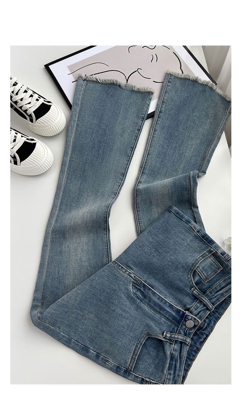 Vintage High Waist Flared Jeans voor dames - Stretchy Bootcut Denim Broek met Rauwe Zoom en Versleten Details_voghion.com