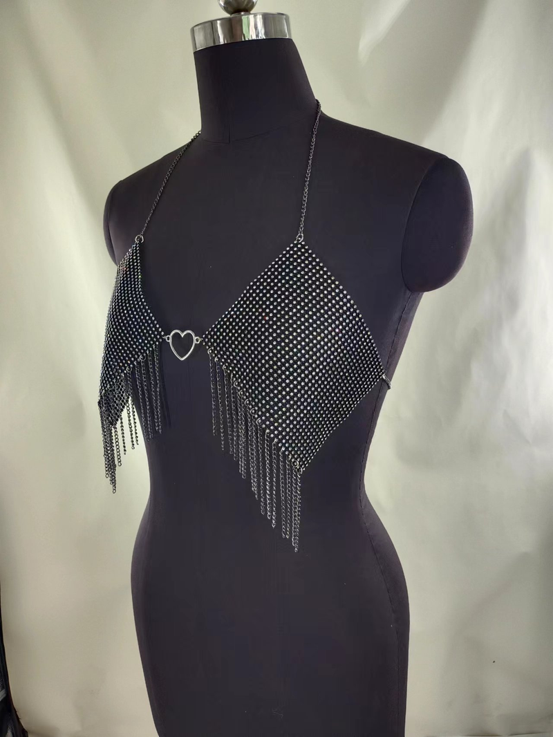 FB3424 Europäische und amerikanische Weste Legierung Hohl Pfirsich Herz Zubehör verbunden Diamant Tuch Quaste Kette Schaukelkette kleine Weste Körperkette_voghion.com