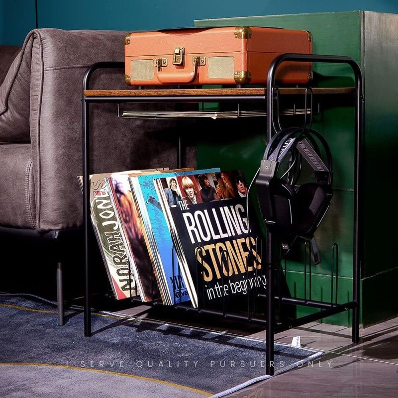 Record Player Stand,Turntable Stand,Record Player Table,Turntable Stand With Record Storage,Wooden Vinyl Record Stand,Black_voghion.com