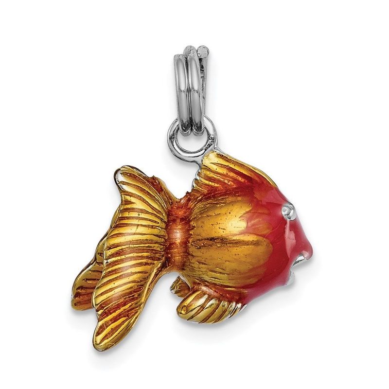 Sterling Silver Rhodium-platedEnamel Goldfish Charm_voghion.com