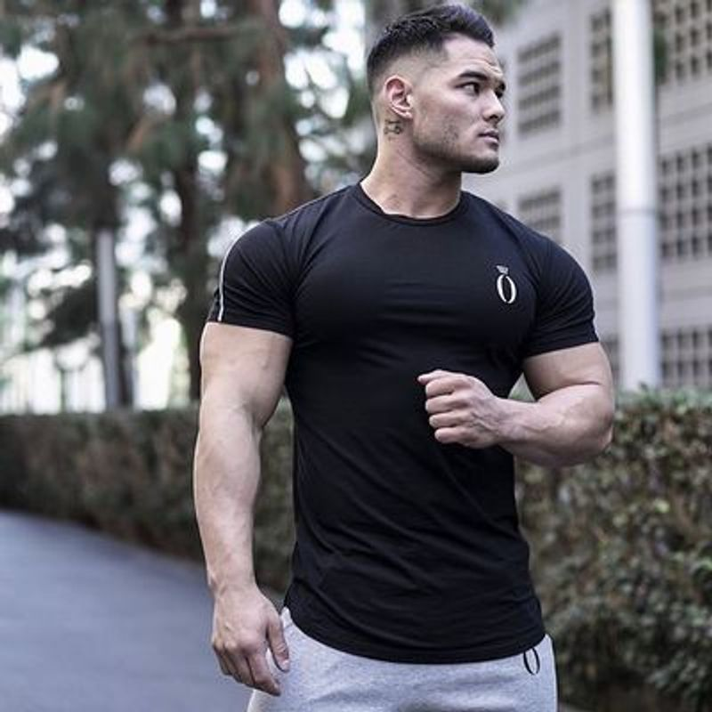 Rundhalsausschnitt kurzarm engen t-shirt neue stil männer fiess sport läuft weich und elastisch_voghion.com