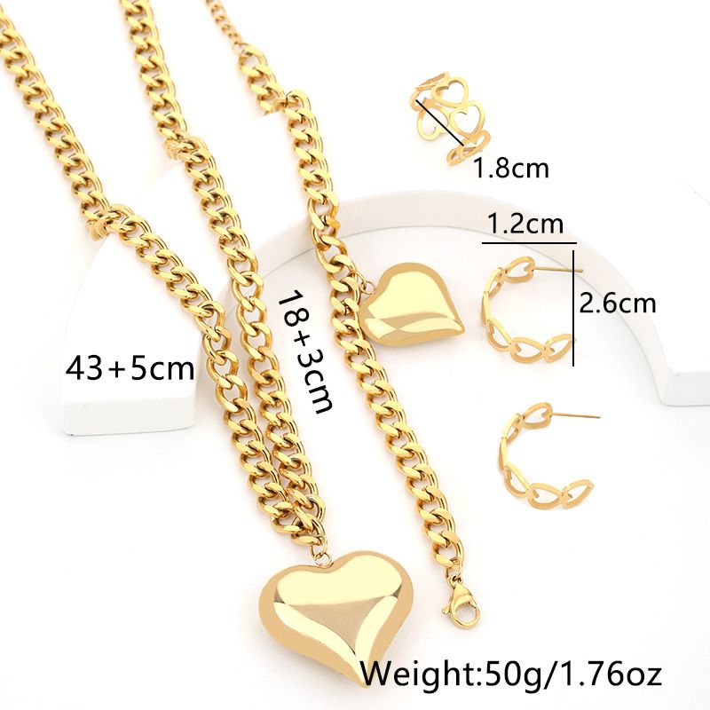 Ensemble de bijoux en titane pour femme, chaîne cubaine, collier, bracelet, boucles d'oreilles en forme de cœur, bague, accessoires en acier inoxydable_voghion.com
