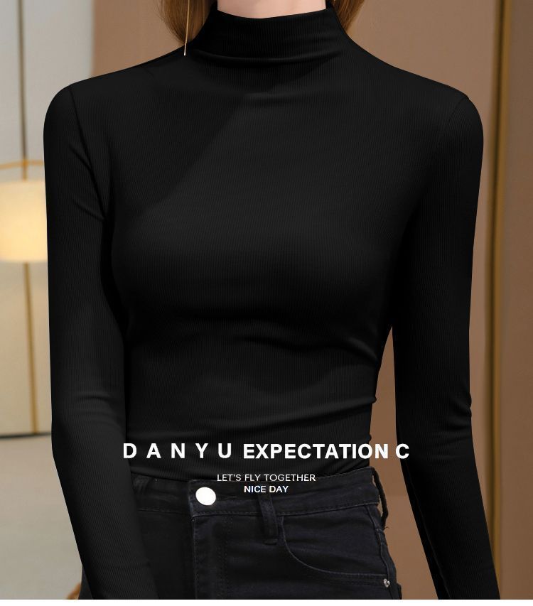 Women's Semi-Turtleneck Thermal Tee – Slim Fit Long Sleeve Base Layer, Dralon Blend Stretch Fabric (M-2XL, Beige/White/Wine/Brown/Black)_voghion.com