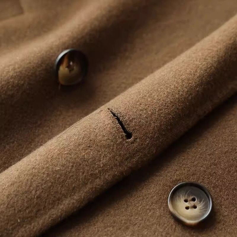 Übergroßer zweireihiger Mantel aus Wollmischung für Herren – Langer, knielanger Trenchcoat (M-3XL, Schwarz/Kaffee)_voghion.com