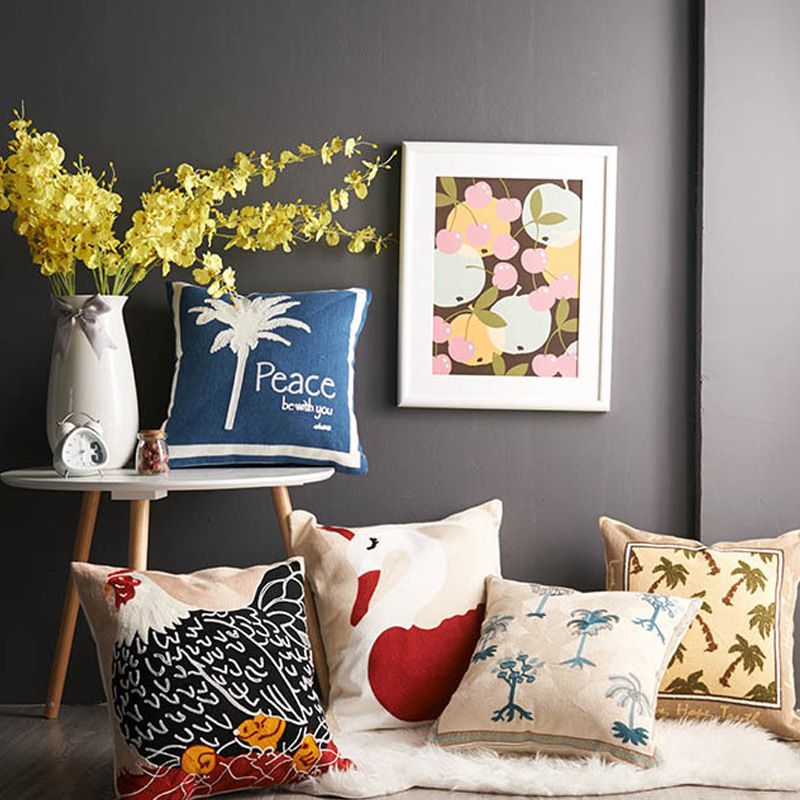 Factory direct high-grade cotton towel embroidery sofa pillow case flower and bird cotton embroidery cushion gift customization_voghion.com