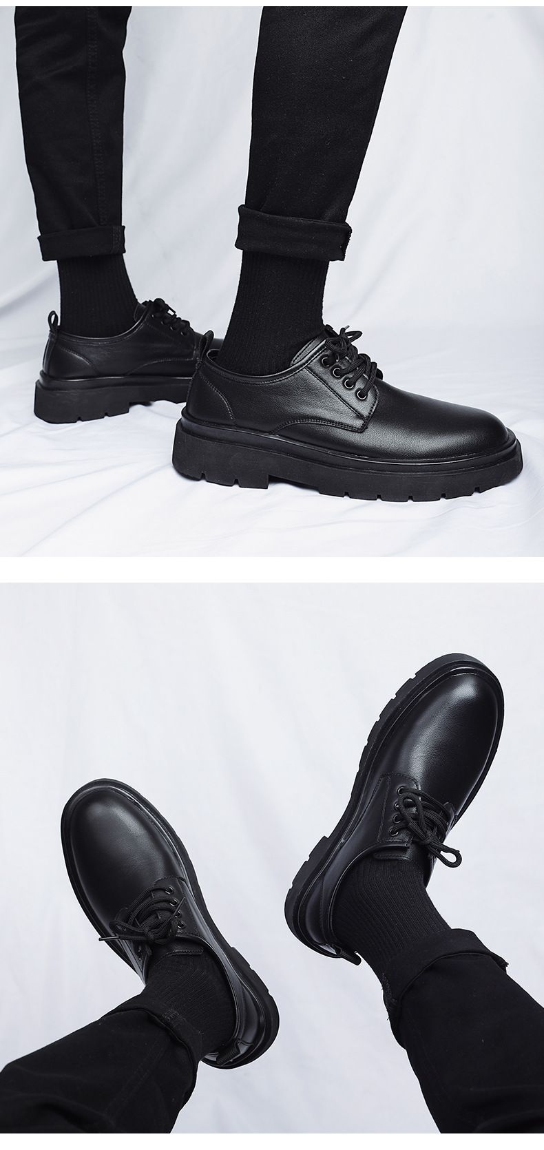 Chaussures homme Glide Glide Cross-Border décontractées en cuir noir à semelle souple, idéales pour les trajets domicile-travail, le bureau et les occasions formelles automne-hiver. Doublées en polaire, elles sont parfaites pour les affaires et les occasions formelles._voghion.com