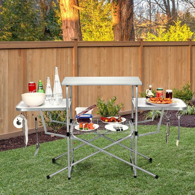 Foldable Outdoor BBQ Table Grilling Stand_voghion.com