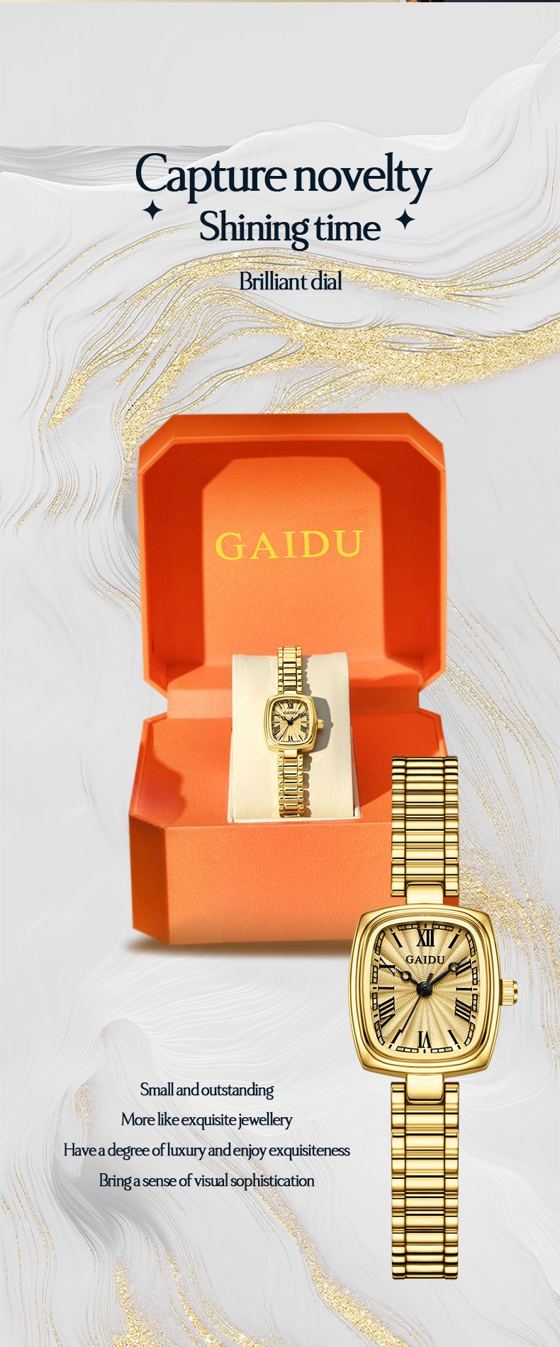 Elegant Square Women's Watch With Gold Tone Stainless Steel Band, Waterproof Quartz Movement, Minimalist Fashion Timepiece Quartz Watch_voghion.com
