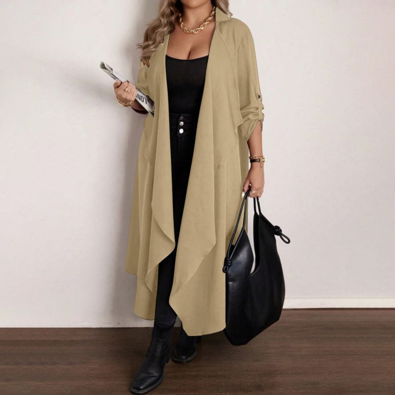 Herbst Winter Neue Lange Plus Größe frauen Trenchcoat Strickjacke Asymmetrische Design Tasche Jacke_voghion.com