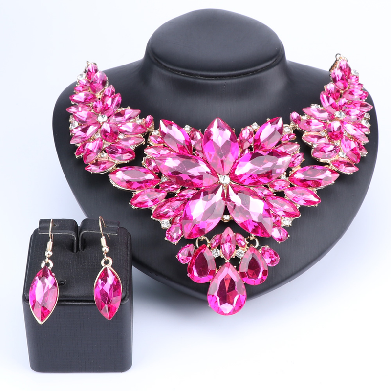 Kristall-Choker-Statement-Halskette, Ohrring-Schmuckset, Strass-Hochzeitsgeschenk, Frauen, Bräute, Abschlussball, Party_voghion.com