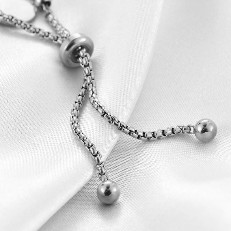 Bracciale con perline regolabili con etichetta circolare semplice e alla moda da donna in acciaio inossidabile_voghion.com