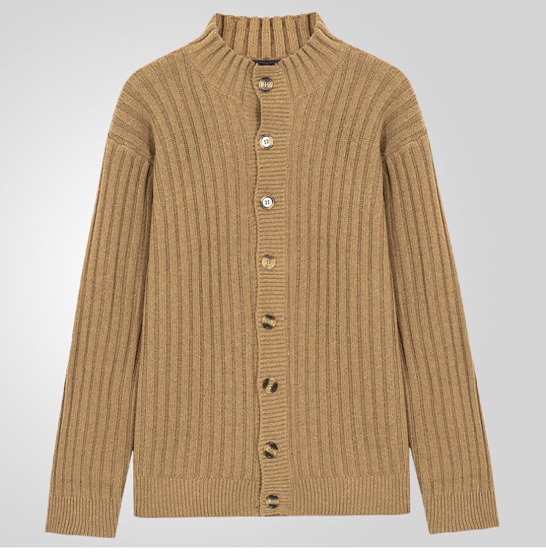 Neuer lässiger einreihiger gestrickter Polo-Langarm-Pullover-Mantel für Herren SY0057_voghion.com