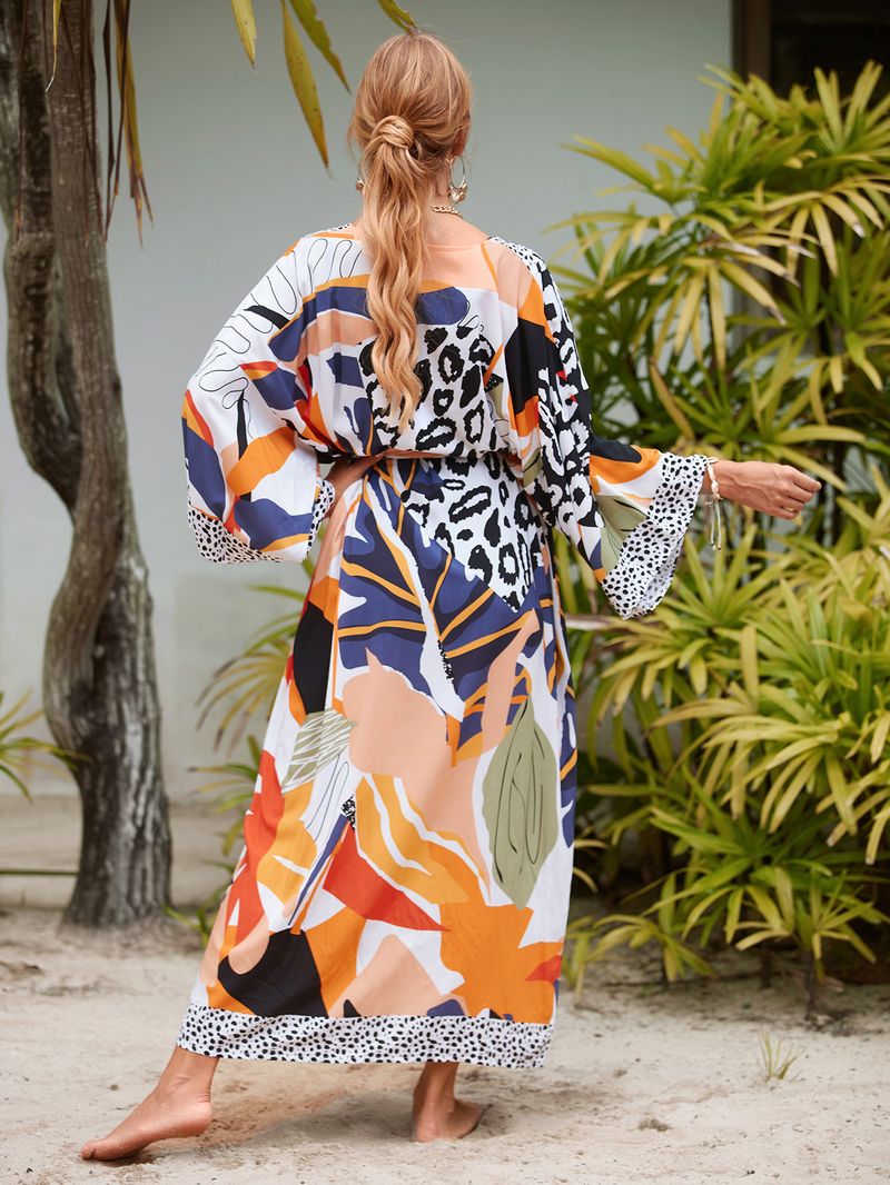 Women's Beach cover-up rayon positioning printed cardigan holiday sun protection shirt _voghion.com