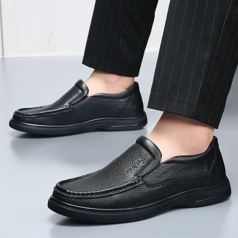 First Layer Cowhide Loafers Men, Autumn Winter New Soft Sole For Middle-Aged And Elderly, Men's Casual Slip-On Shoes_voghion.com