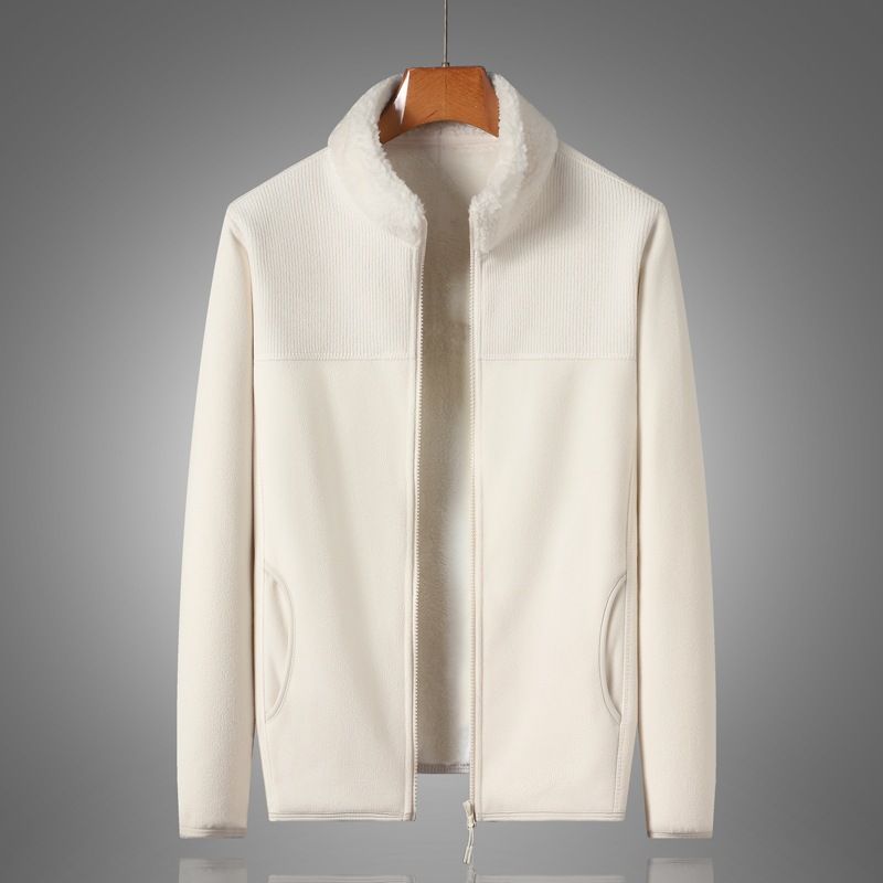 New Spring Autumn Winter Thickened Warm Cardigan For Men And Women, Couple's Lamb Wool Jacket, Double-Sided Fleece Stand_voghion.com