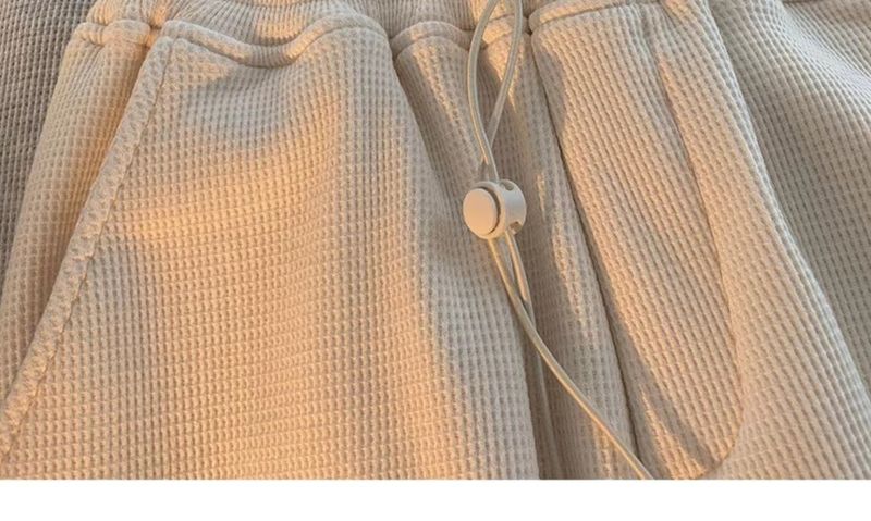 Jogginghose mit Waffelstrick für Herren – lässige Jogginghose mit geradem Bein für Teenager, weiches und atmungsaktives Polyester, elastischer Bund, einfarbig_voghion.com
