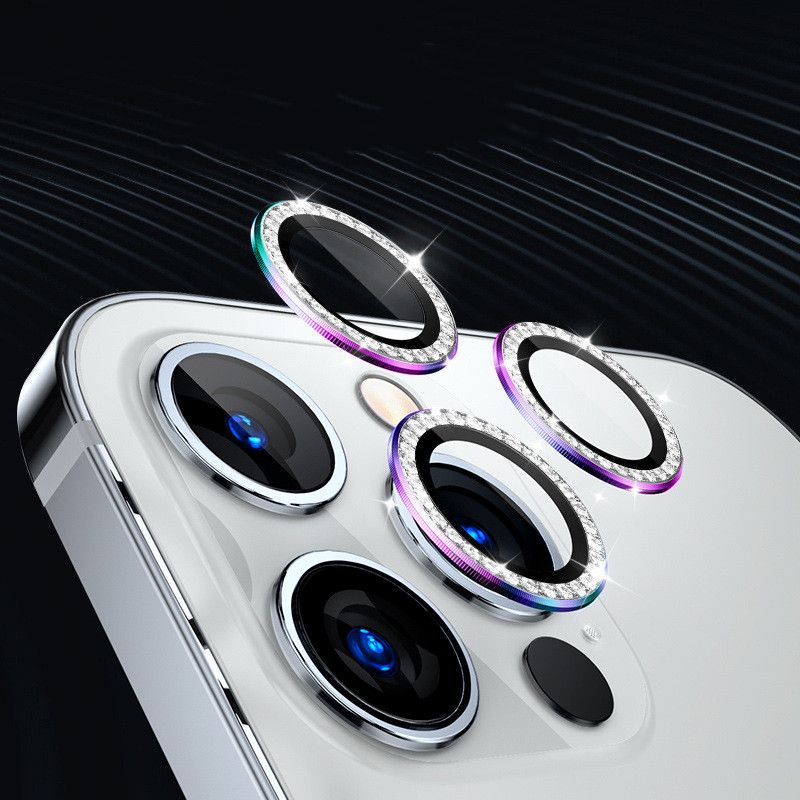 2-3Pcs Luxury Diamond Camera Protector For IPhone 14 15 16 Pro Max Plus Metal Ring Lens Tempered Glass On Iphone 15Pro 14plus 16_voghion.com