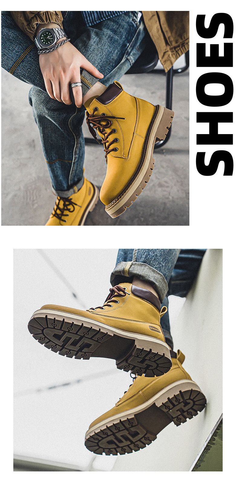 Rhubarb Boots Men's Thick-soled Heightening Desert Martin Boots High-top Men's Boots Functional Wind_voghion.com