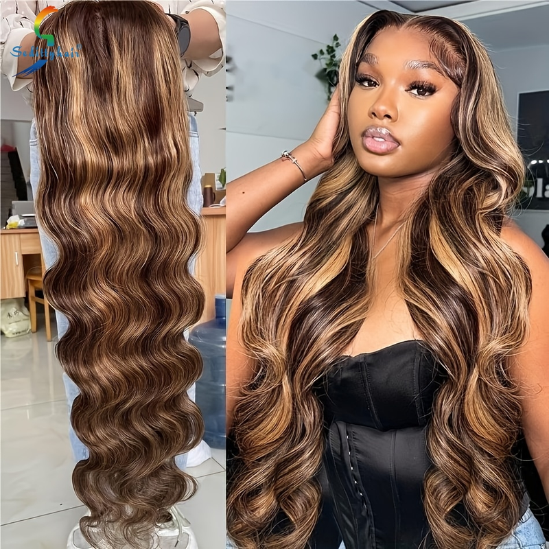 4/27 Ombre Honning Blond Kroppsbølge Hår Parykker 13*4 Blonder Front Menneskehår Parykker 150 % tetthet Gjennomsiktig HD Menneskehår Parykker For Kvinner 18-40 Tommer_voghion.com
