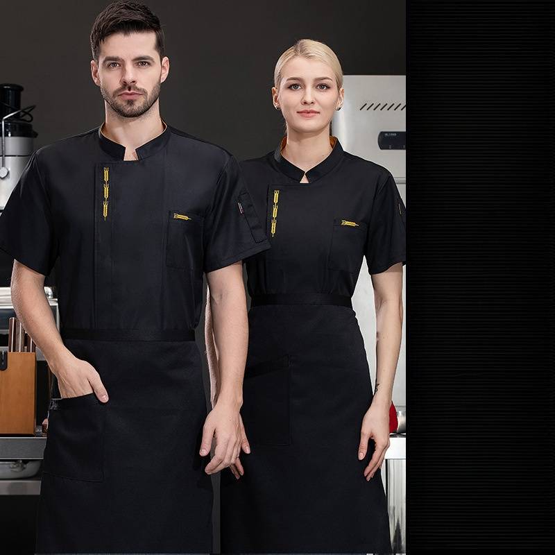Herrenbekleidung Kochuniform Schürze Kantine Arbeitskleidung Kurzarm atmungsaktive Arbeitskleidung_voghion.com
