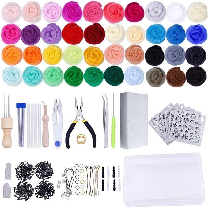 Pacote de material para ferramenta de cutucar feltro de lã para casa e jardim 66S conjunto feito à mão de feltro de lã colorido_voghion.com