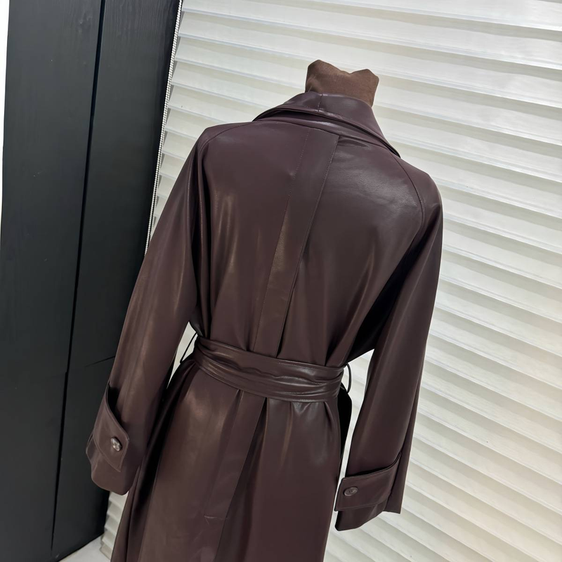 Dame lang motorcykel snøre Slim Pu læderfrakke Trench Coat_voghion.com