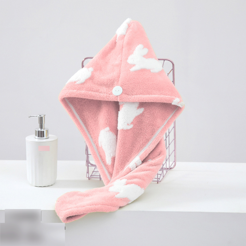 Serviette de bain en jacquard polaire motif lapin de dessin animé, bonnet de douche, peignoir, ensemble de six pièces pour femme_voghion.com