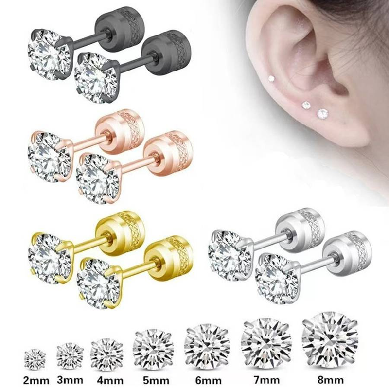 2mm-8mm 1 paio di orecchini a bottone con zirconi scintillanti color rubino rosso, eleganti, in stile minimalista, in acciaio inossidabile placcato, casual, da tutti i giorni, da 2 a 6 mm_voghion.com