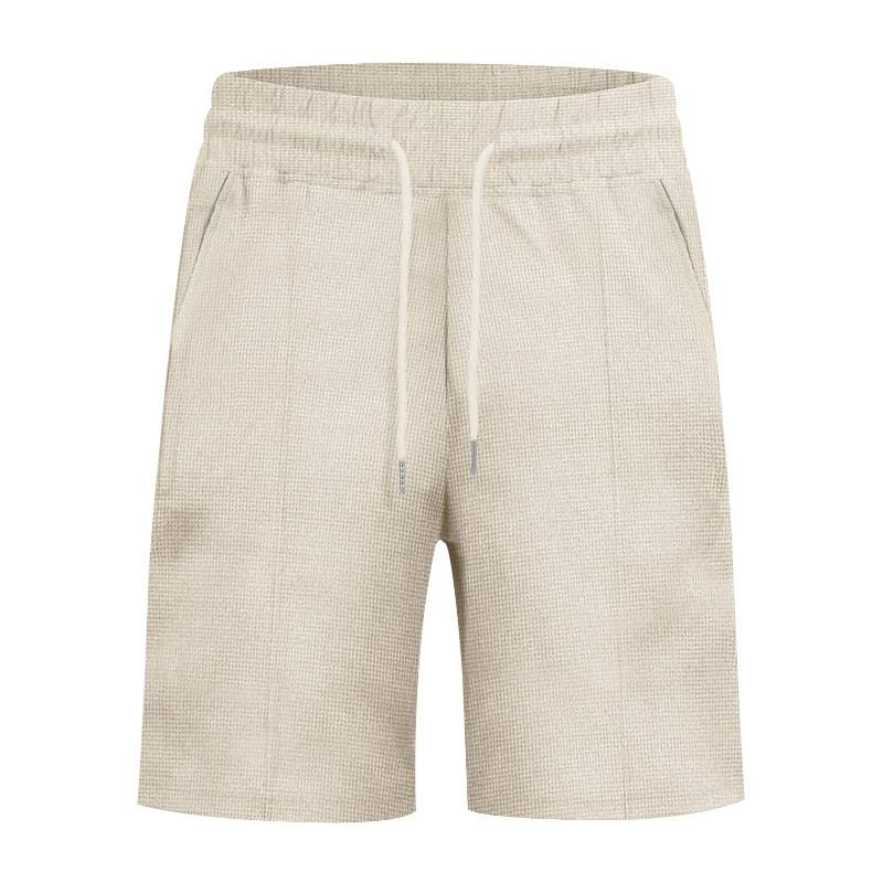 Waffle Herren Sommer Casual Tethered Henry Kurzarm Shorts Anzug_voghion.com