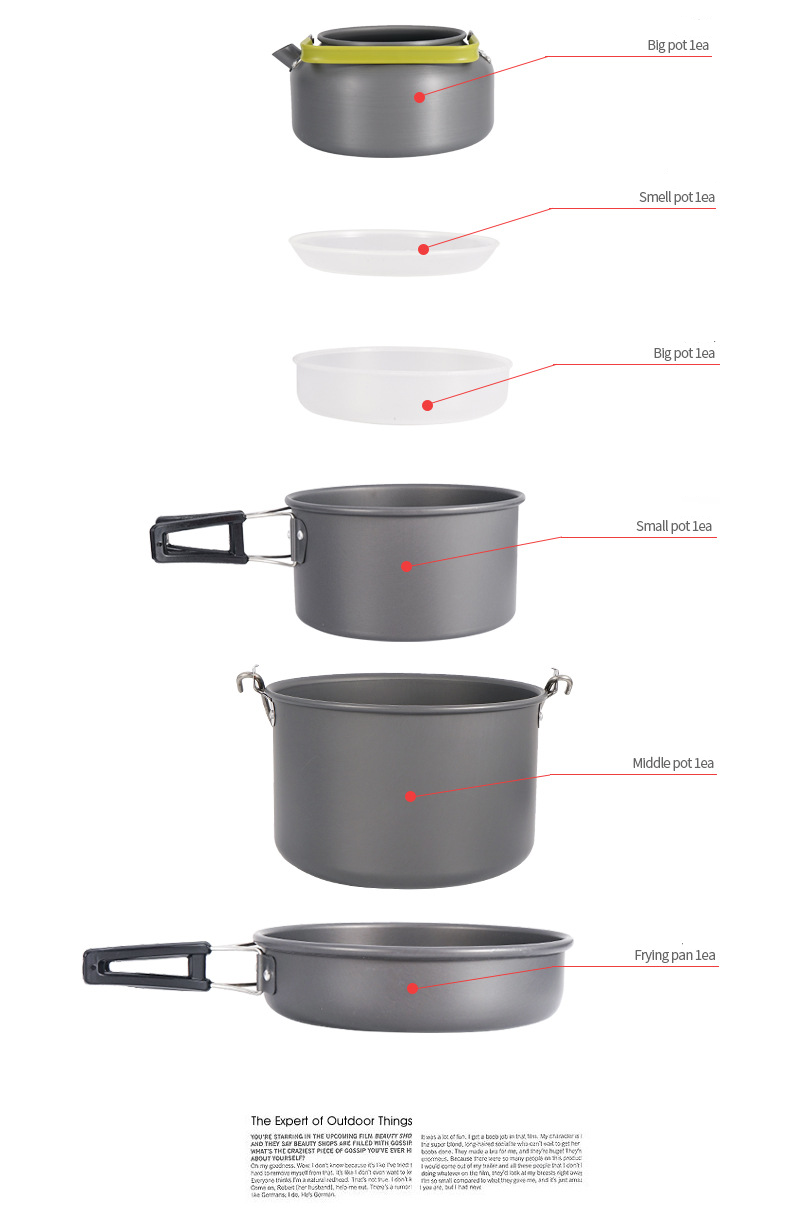 Camping Cookware Set - 5-6 Person Non-Stick Pot & Kettle For Outdoor Picnics & Road Trips (Complete Family Cooking Kit)_voghion.com