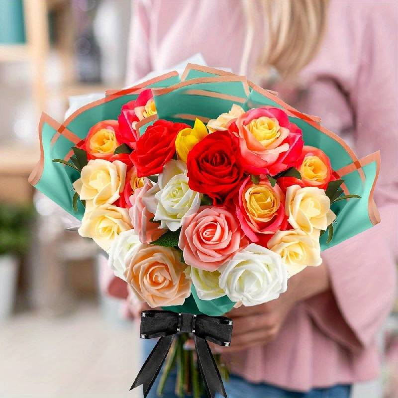 Golden Border Rose Korean Style Semi Transparent Gift Packaging Flower Shop Bouquet Packaging Materials, Bouquet Supplies, Flower Wrapping Paper_voghion.com