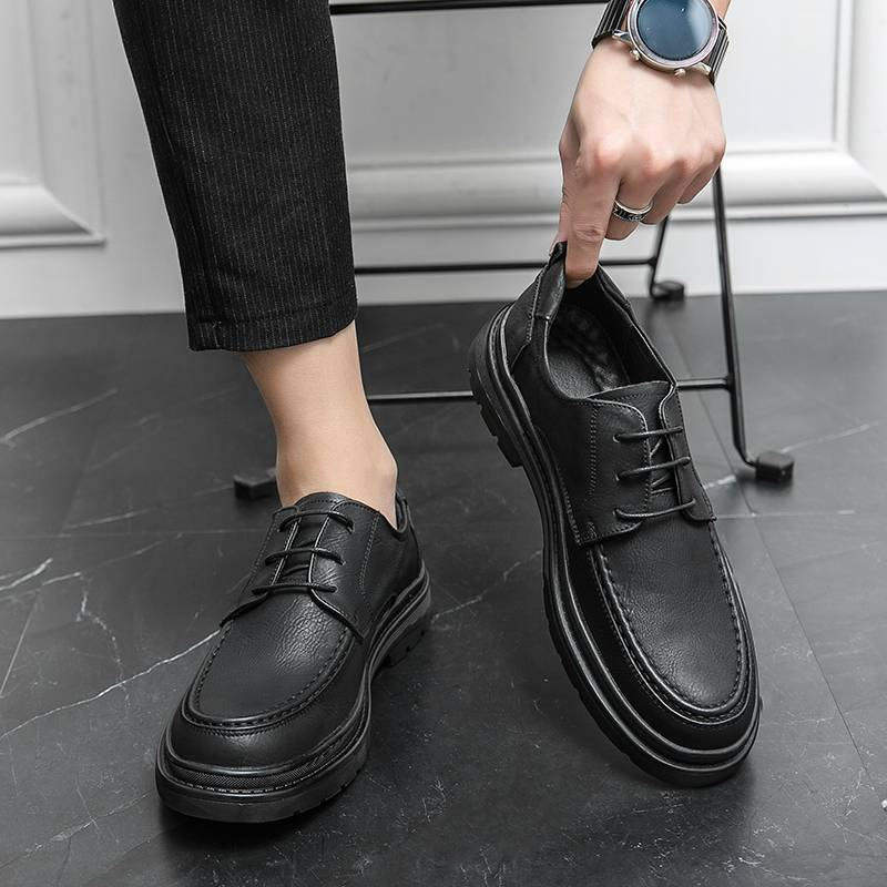 Fashionable Men's New British Black Business Formal Wear Derby Shoes Lace-up Leather British Brown Banquet Dress Wedding Leather Shoes_voghion.com