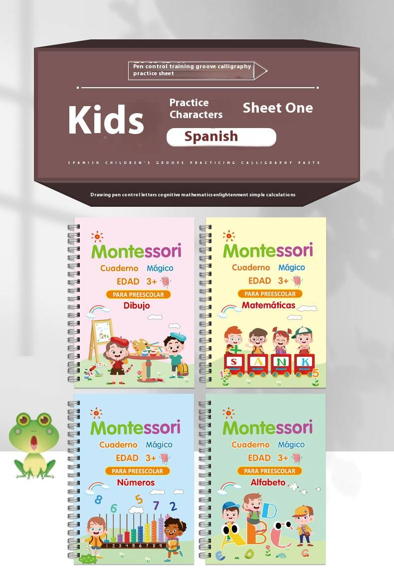 Spanish Alphabet Tracing Workbook Set For Kids – 4 Books With Groove Design + 1 Pen Holder & 10 Refills – Fun Handwriting Practice_voghion.com