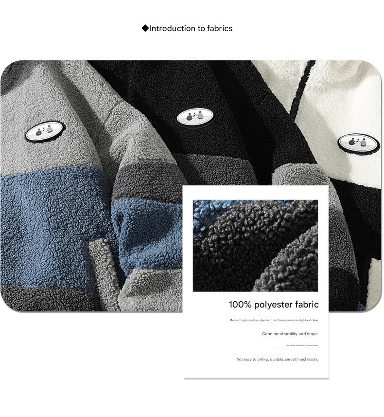 Ropa para hombre Chaqueta de piel de oveja para hombre - Abrigo de invierno con cuello alto (diseño de bloques de color, estilo unisex)_voghion.com