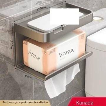 Space Aluminum Bathroom Tissue Holder, No Drill Double Layer Toilet Paper Dispenser, Wall Mounted Bathroom Organizer With Paper Roll Holder_voghion.com