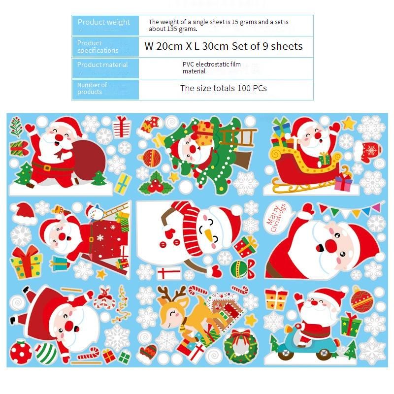 Weihnachts-Fensteraufkleber-Set – 9-teilig, dekorativ, statisch haftend, PVC, Schneeflocken-Glas-Wandaufkleber (20 x 30 cm)_voghion.com